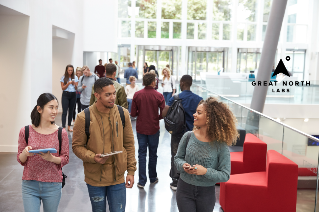 students walking and talking