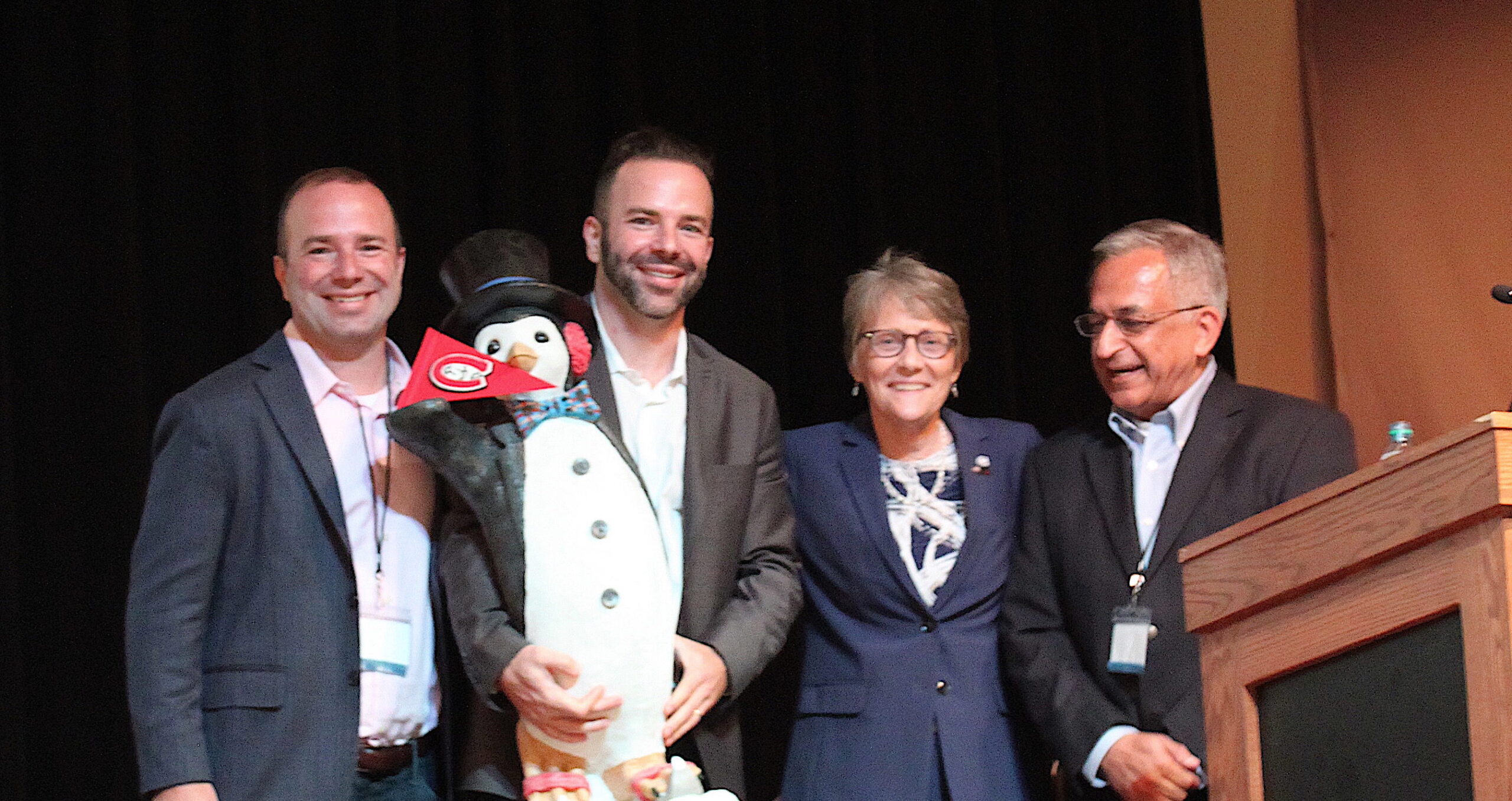 Managing Partners Rob Weber, Ryan Weber, and Pradip Madan with SCSU President Robbyn Wacker